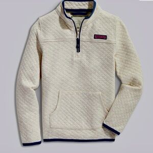 🐋 Vineyard Vines Quilted Pullover Cream Quarter Zip Sweater Kids M "Shep Shirt"